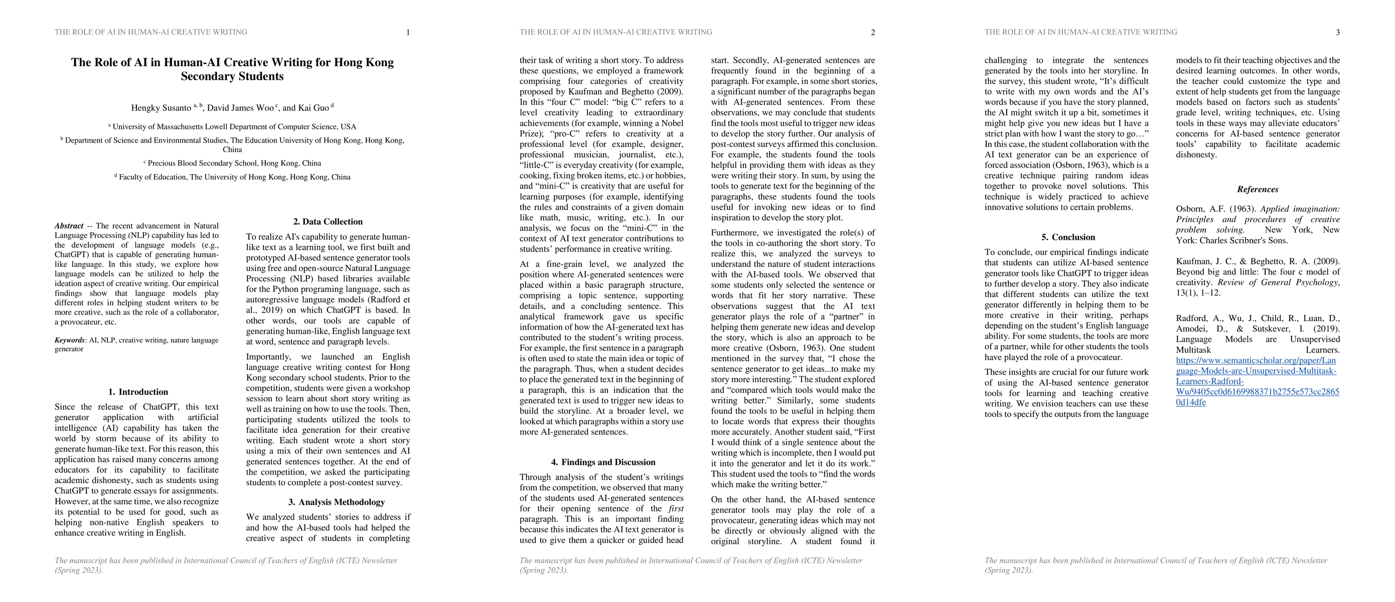 Thumbnail for The Role of AI in Human-AI Creative Writing for Hong Kong Secondary
  Students