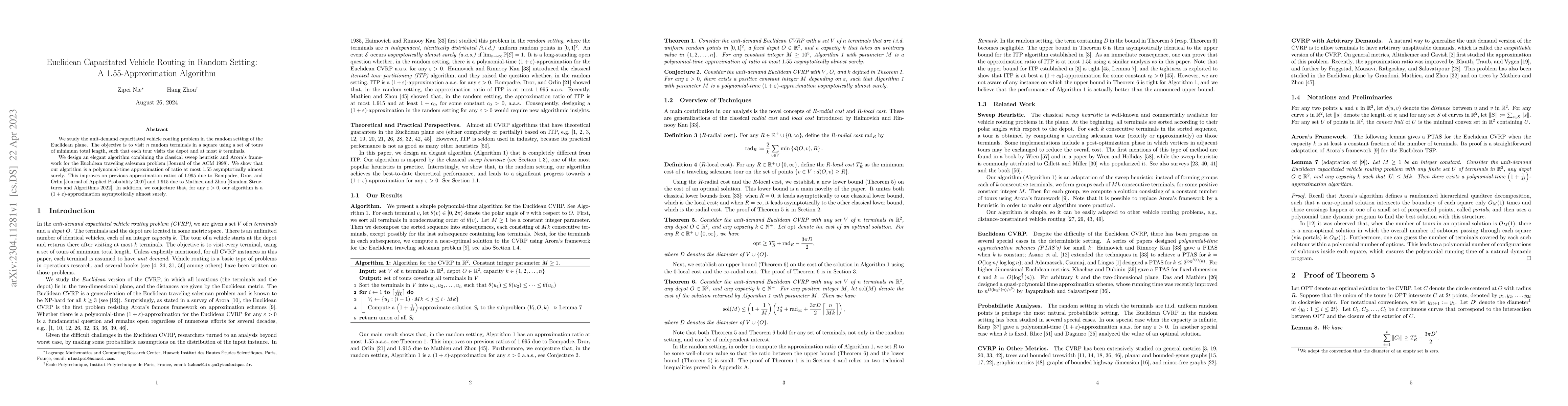 Thumbnail for Euclidean Capacitated Vehicle Routing in Random Setting: A
  $1.55$-Approximation Algorithm