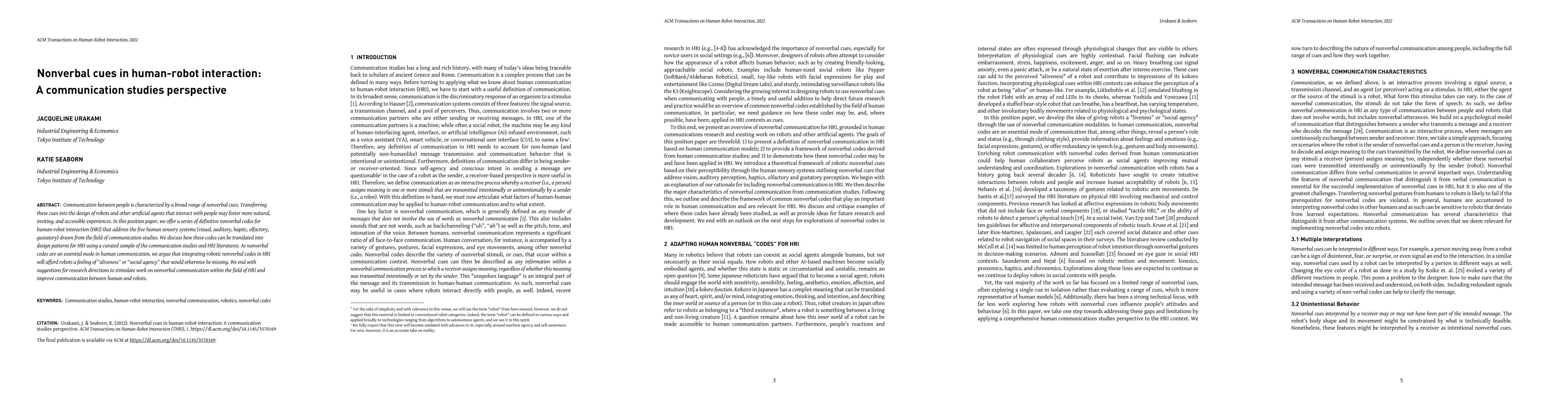 Thumbnail for Nonverbal Cues in Human-Robot Interaction: A Communication Studies
  Perspective