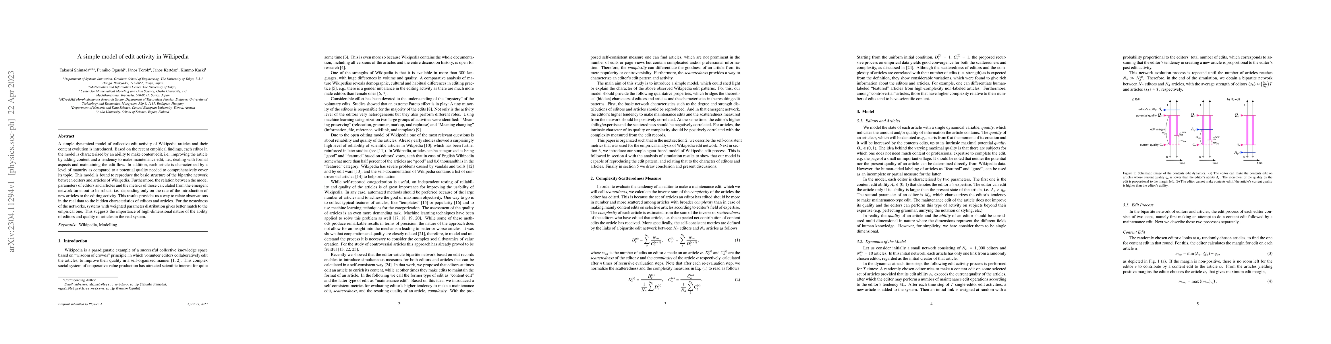 Thumbnail for A simple model of edit activity in Wikipedia