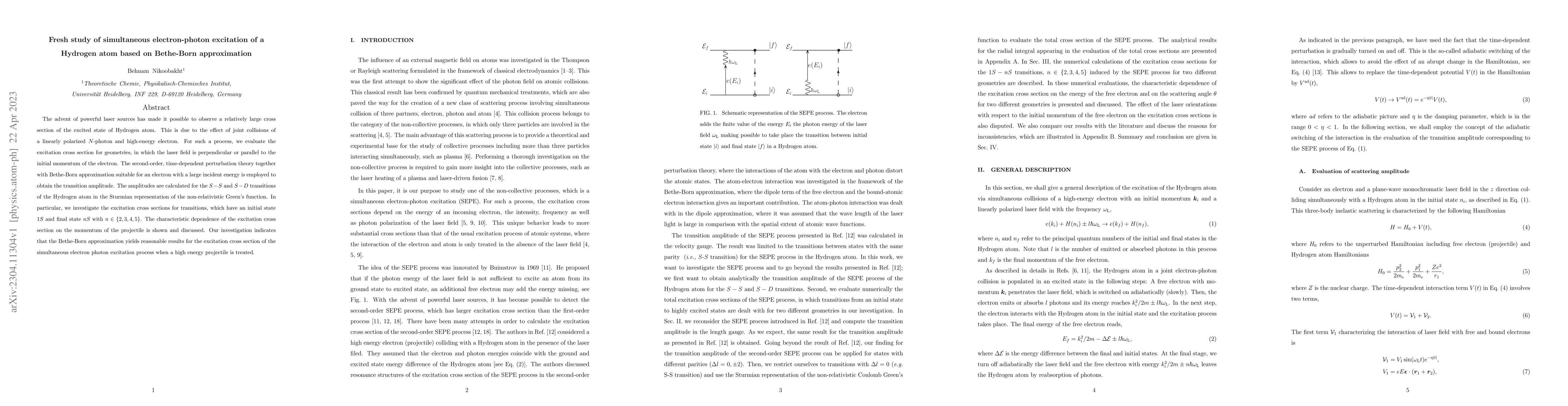 Thumbnail for Fresh study of simultaneous electron-photon excitation of a Hydrogen
  atom based on Bethe-Born approximation