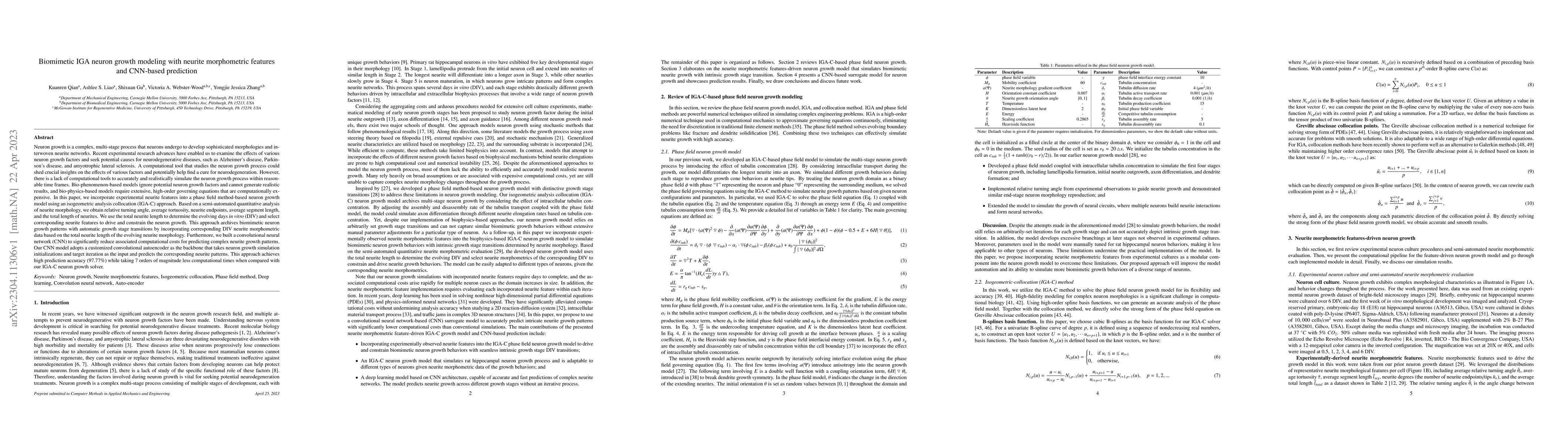 Thumbnail for Biomimetic IGA neuron growth modeling with neurite morphometric features
  and CNN-based prediction