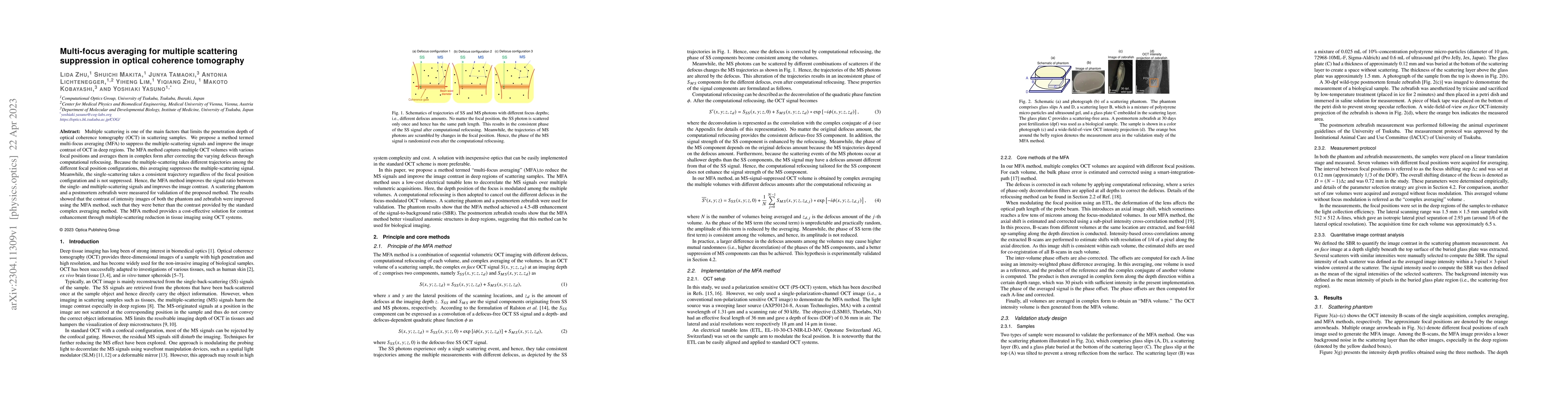 Thumbnail for Multi-focus averaging for multiple scattering suppression in optical
  coherence tomography