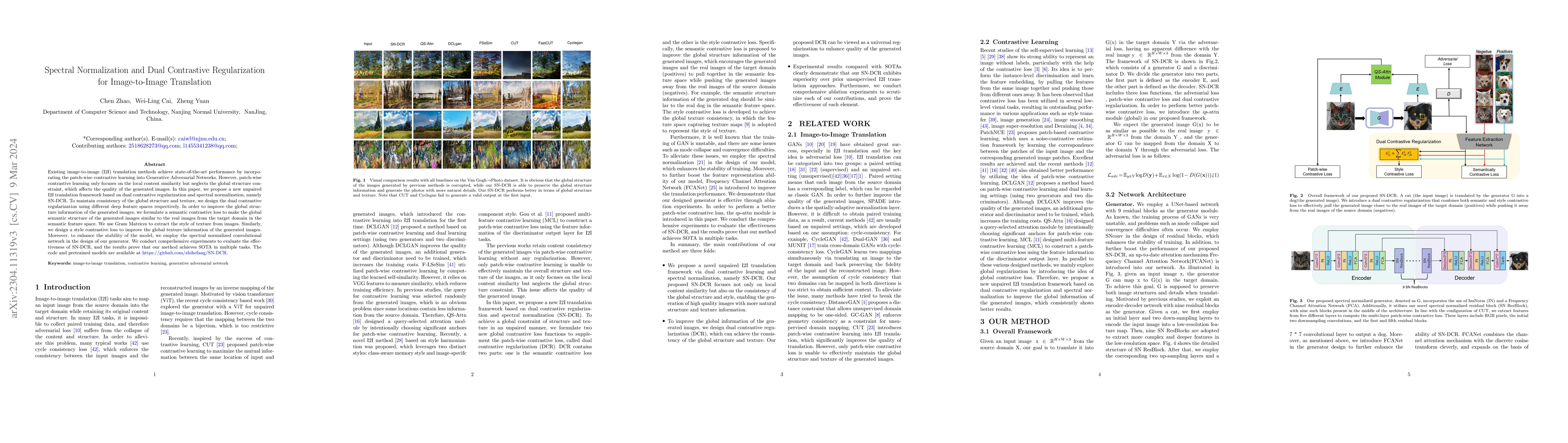 Thumbnail for Spectral Normalization and Dual Contrastive Regularization for
  Image-to-Image Translation