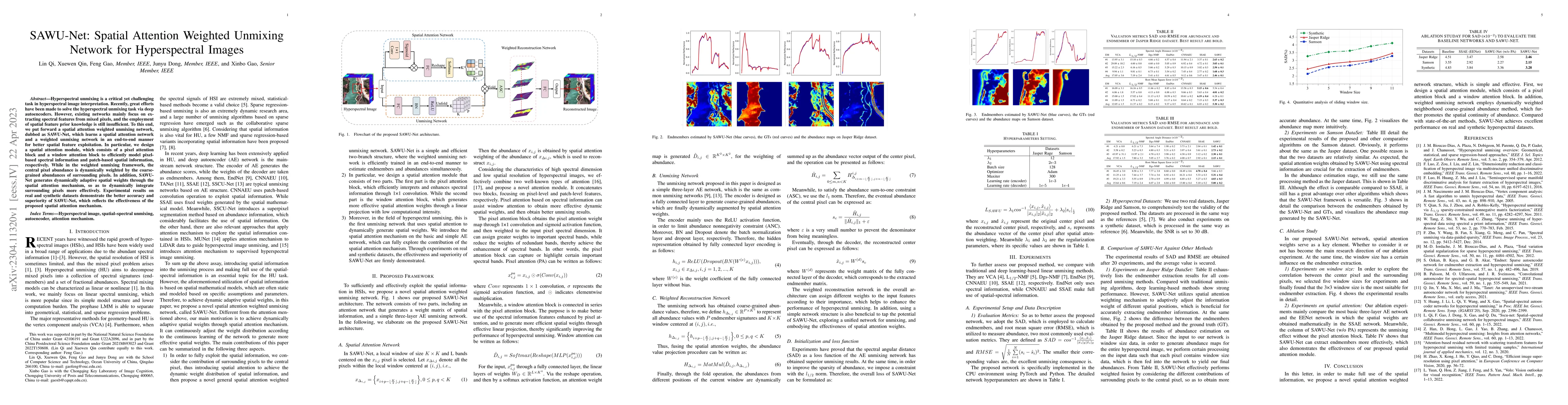 Thumbnail for SAWU-Net: Spatial Attention Weighted Unmixing Network for Hyperspectral
  Images