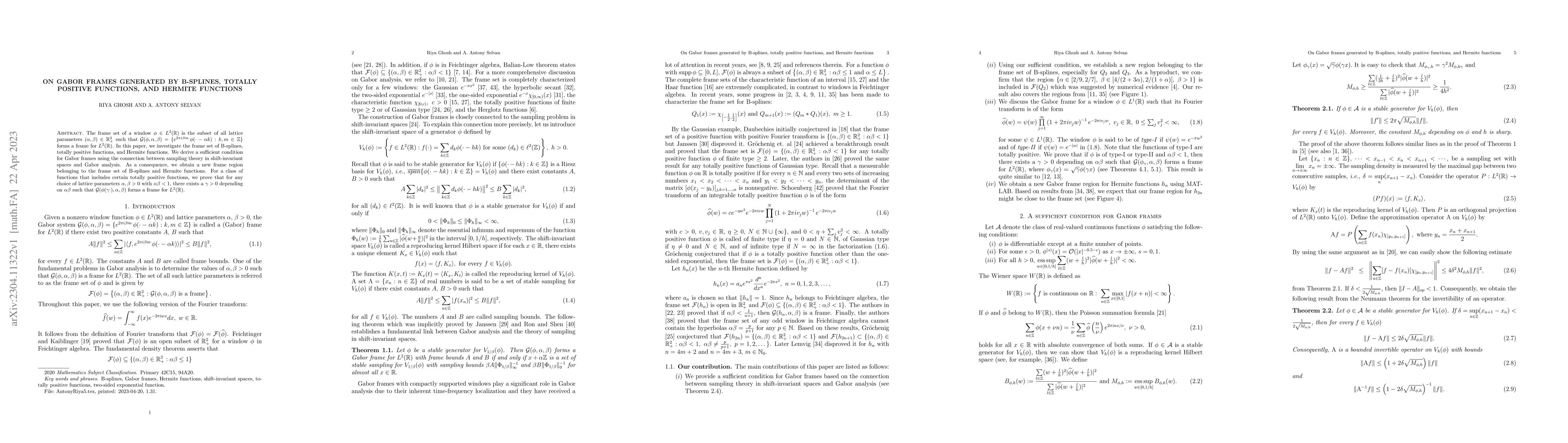 Thumbnail for On Gabor frames generated by B-splines, totally positive functions, and
  Hermite functions