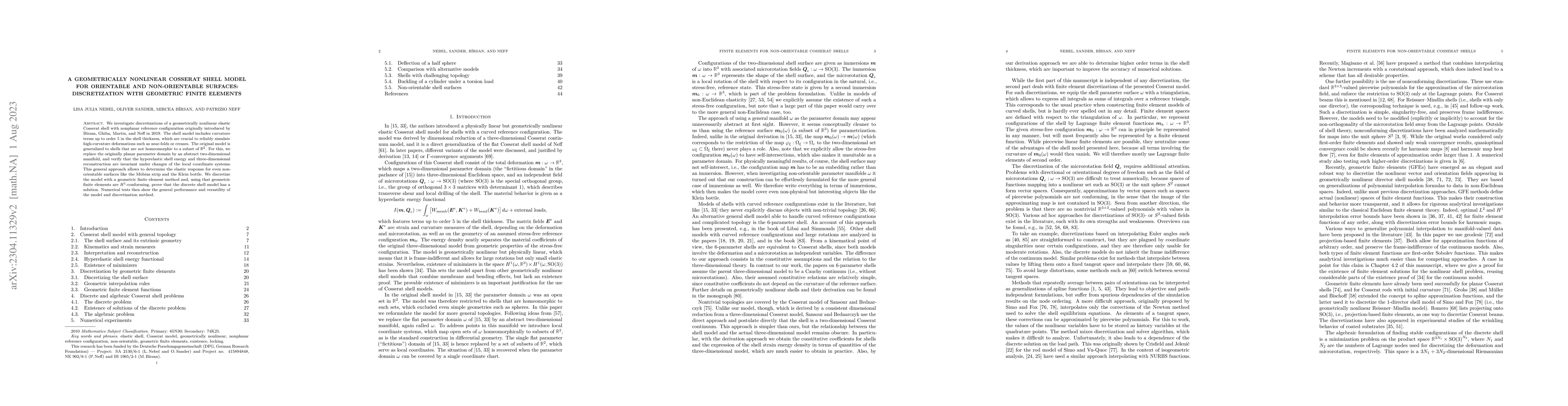 Thumbnail for A geometrically nonlinear Cosserat shell model for orientable and
  non-orientable surfaces: Discretization with geometric finite elements