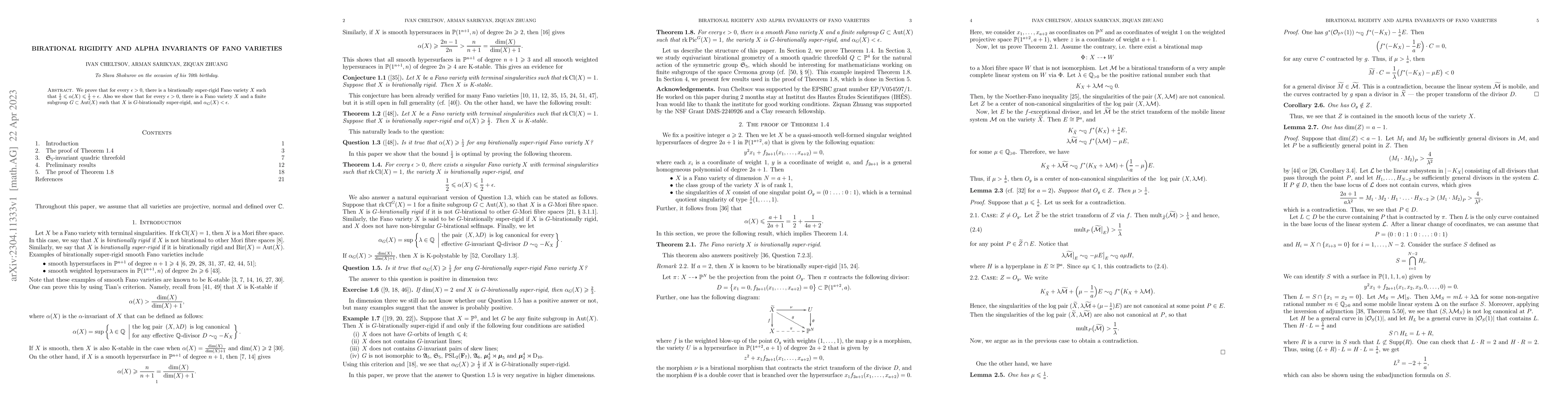 Thumbnail for Birational rigidity and alpha invariants of Fano varieties