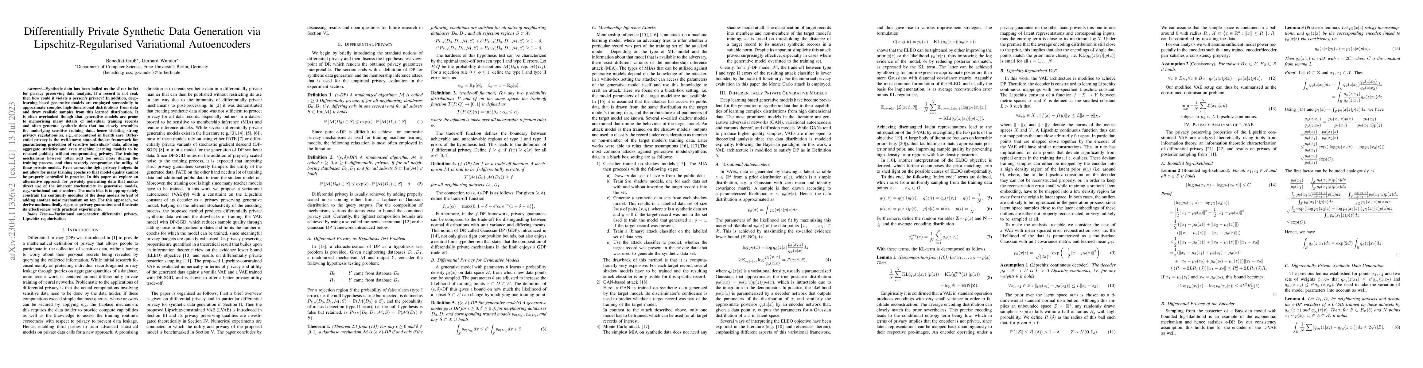 Thumbnail for Differentially Private Synthetic Data Generation via
  Lipschitz-Regularised Variational Autoencoders