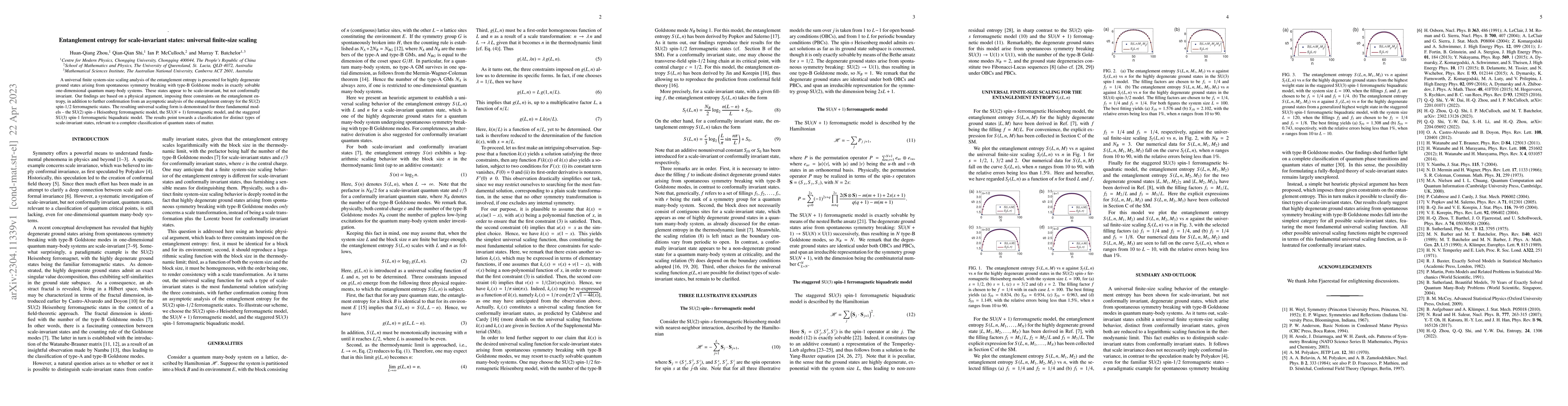 Thumbnail for Entanglement entropy for scale-invariant states: universal finite-size
  scaling