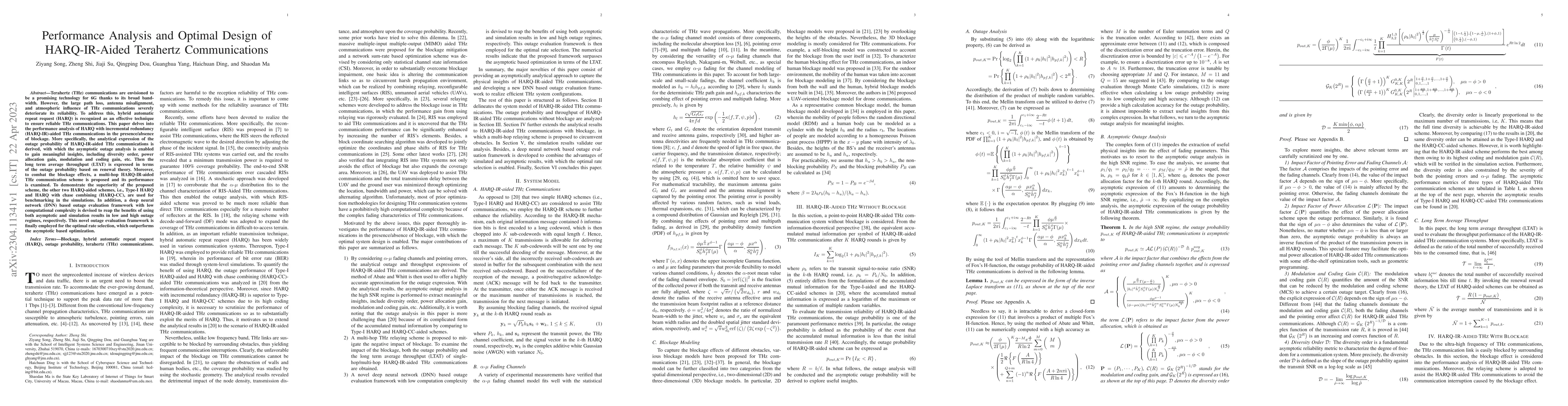 Thumbnail for Performance Analysis and Optimal Design of HARQ-IR-Aided Terahertz
  Communications