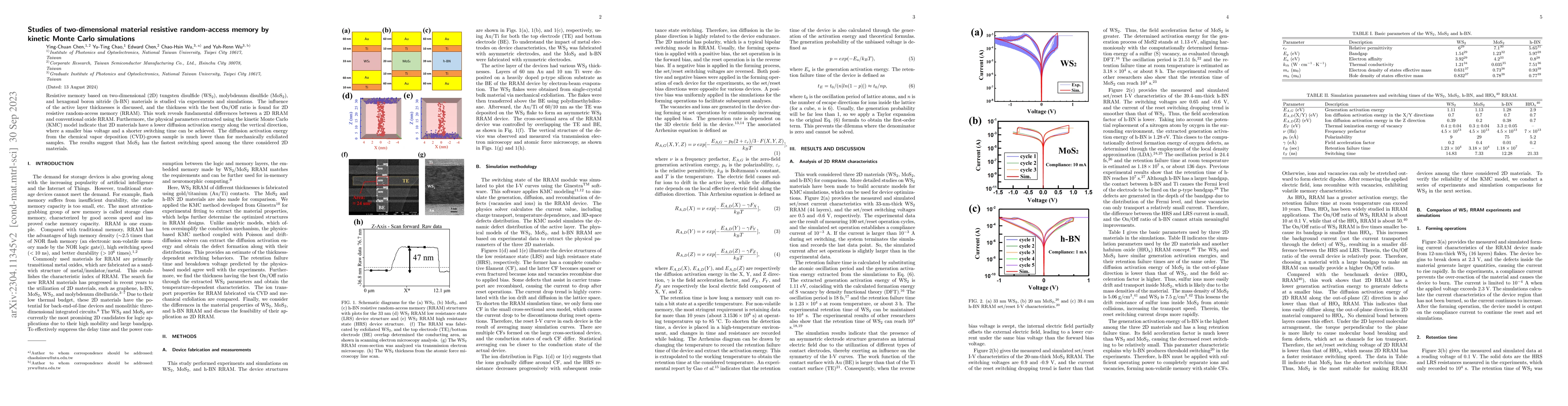 Thumbnail for Studies of two-dimensional material resistive random-access memory by
  kinetic Monte Carlo simulations