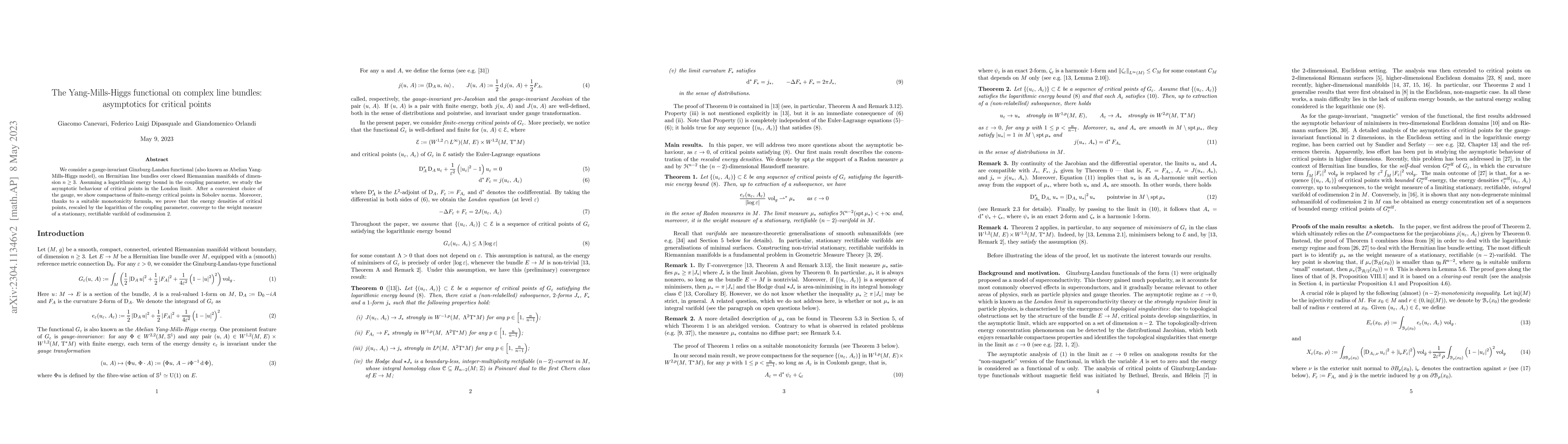 Thumbnail for The Yang-Mills-Higgs functional on complex line bundles: asymptotics for
  critical points