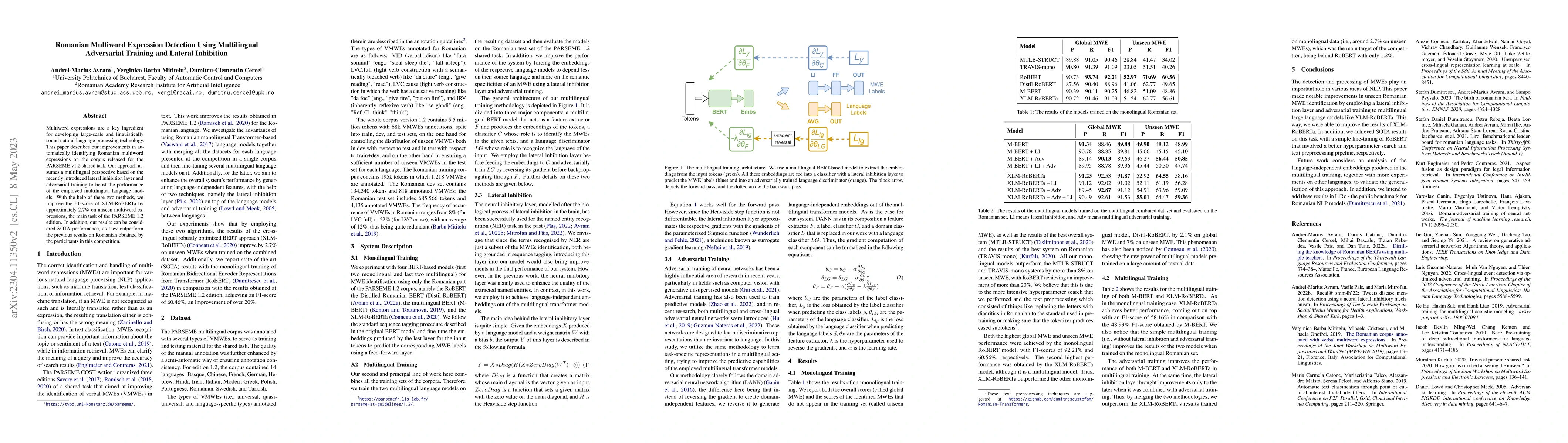 Thumbnail for Romanian Multiword Expression Detection Using Multilingual Adversarial
  Training and Lateral Inhibition