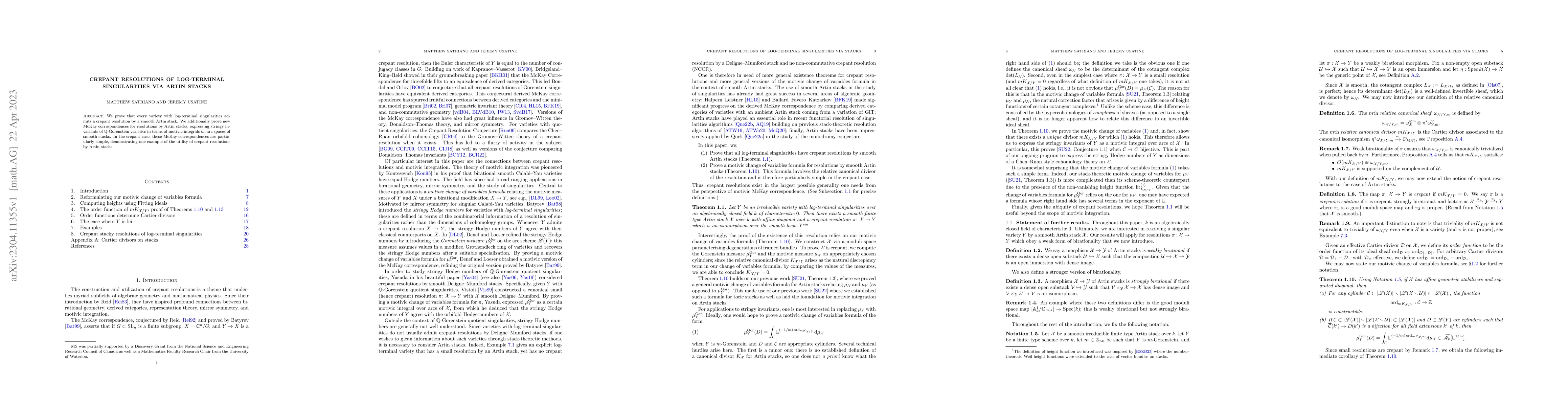 Thumbnail for Crepant resolutions of log-terminal singularities via Artin stacks