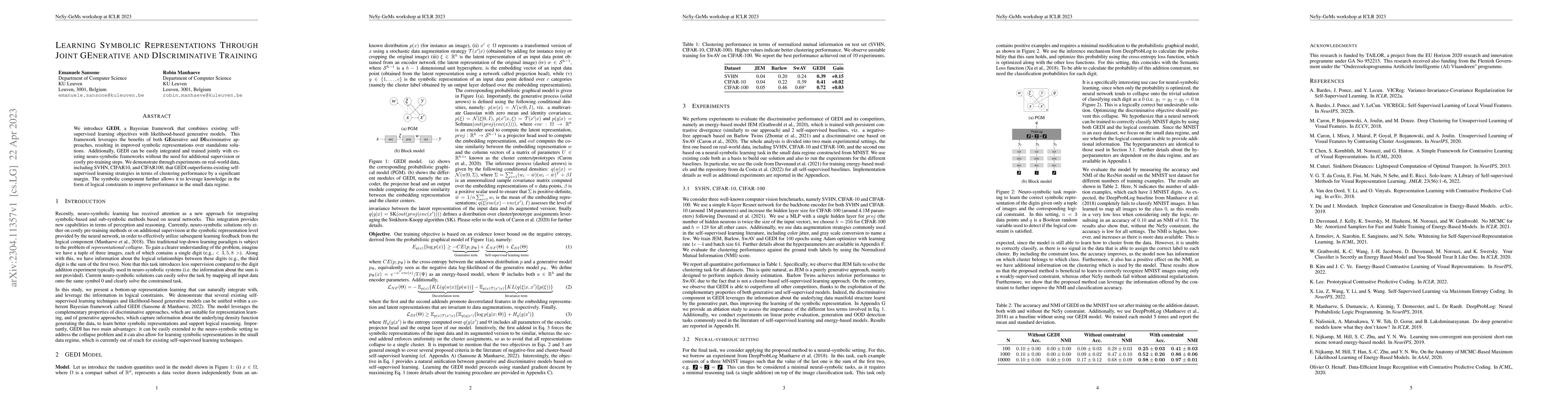 Thumbnail for Learning Symbolic Representations Through Joint GEnerative and
  DIscriminative Training
