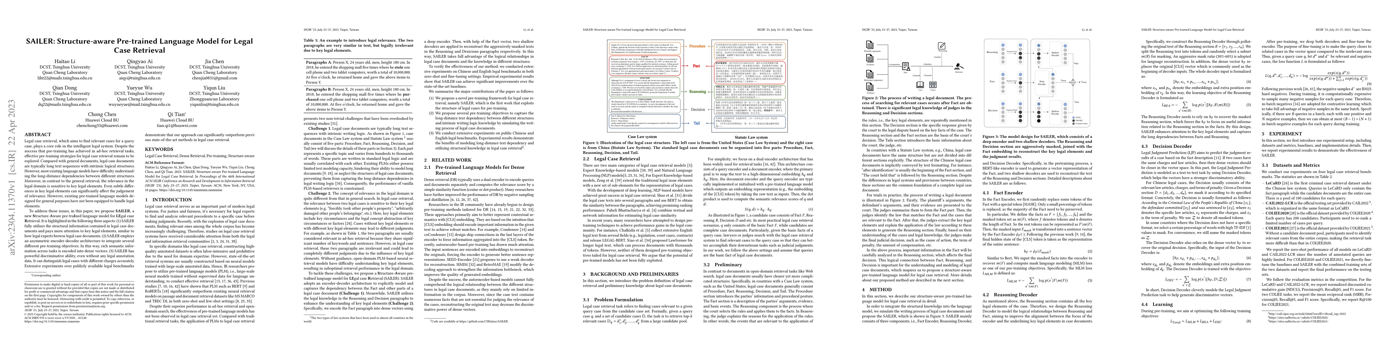 Thumbnail for SAILER: Structure-aware Pre-trained Language Model for Legal Case
  Retrieval