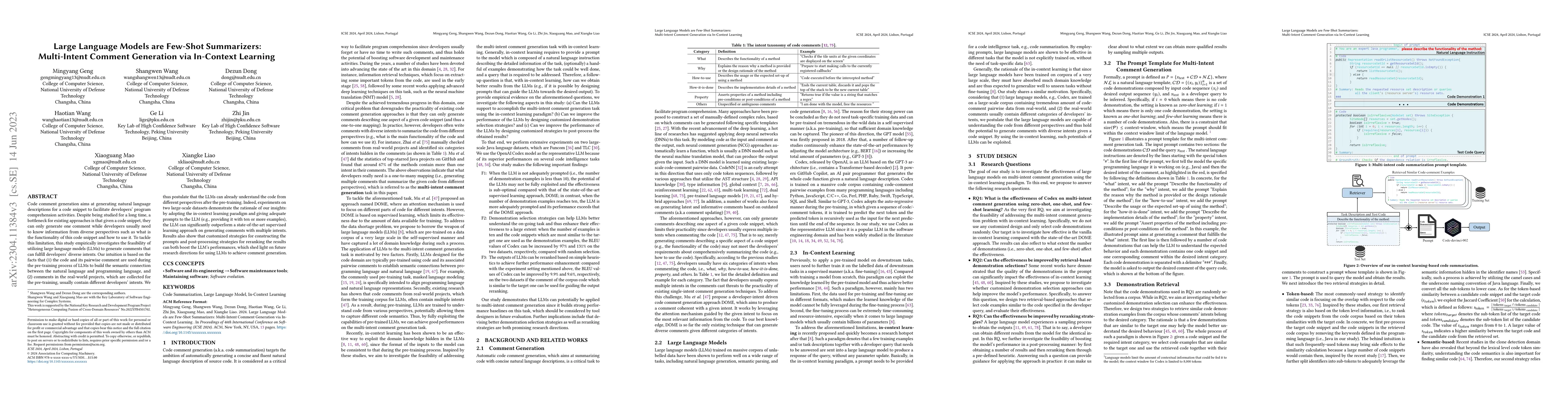 Thumbnail for Large Language Models are Few-Shot Summarizers: Multi-Intent Comment
  Generation via In-Context Learning