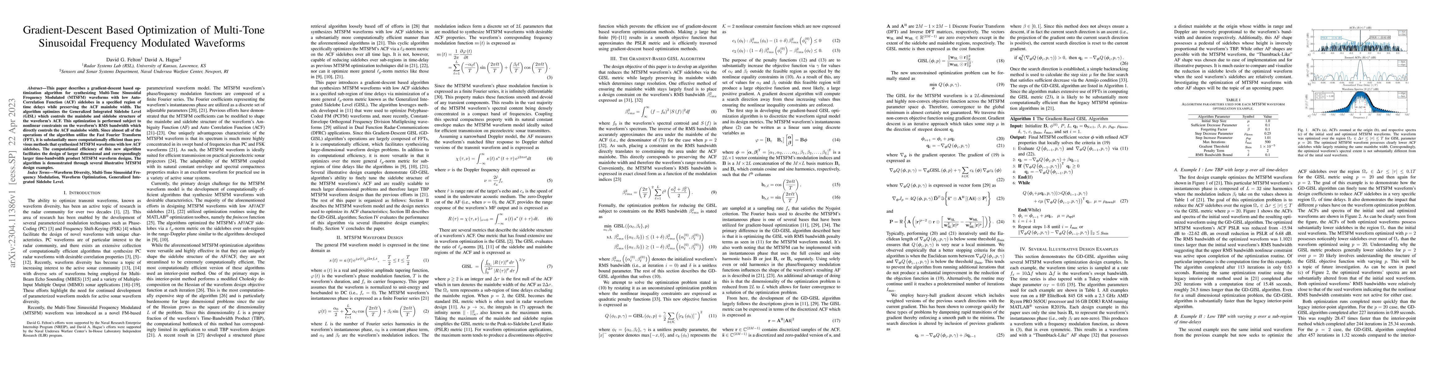 Thumbnail for Gradient-Descent Based Optimization of Multi-Tone Sinusoidal Frequency
  Modulated Waveforms