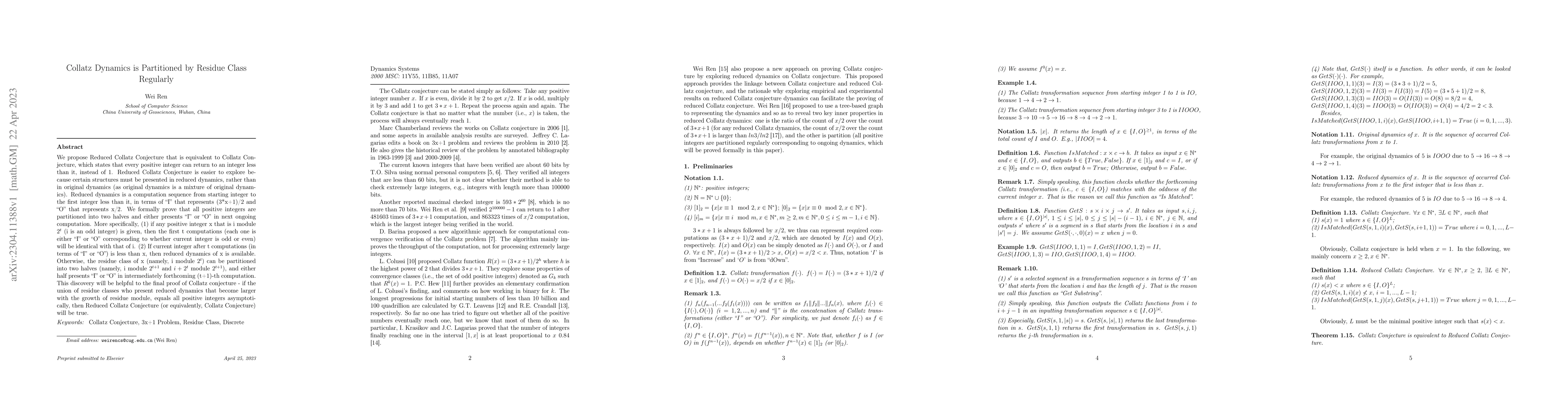 Thumbnail for Collatz Dynamics is Partitioned by Residue Class Regularly
