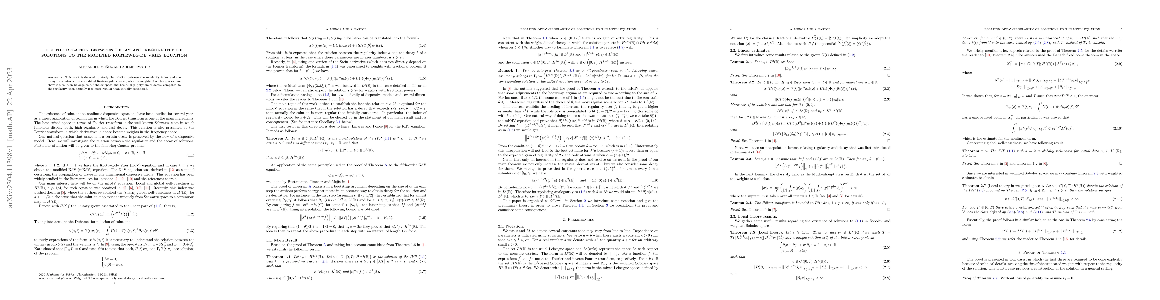Thumbnail for On the relation between decay and regularity of solutions to the
  modified Korteweg-de Vries equation
