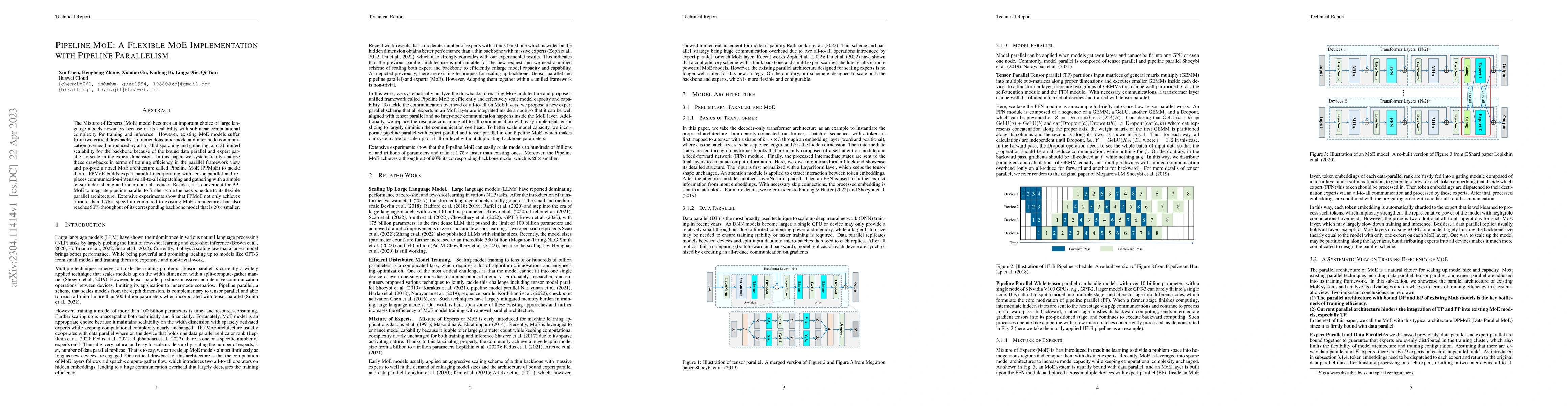 Thumbnail for Pipeline MoE: A Flexible MoE Implementation with Pipeline Parallelism