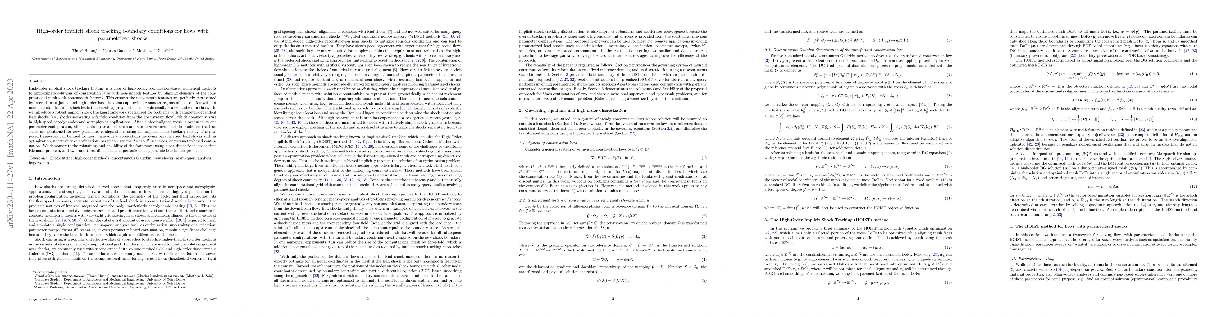 Thumbnail for High-order implicit shock tracking boundary conditions for flows with
  parametrized shocks