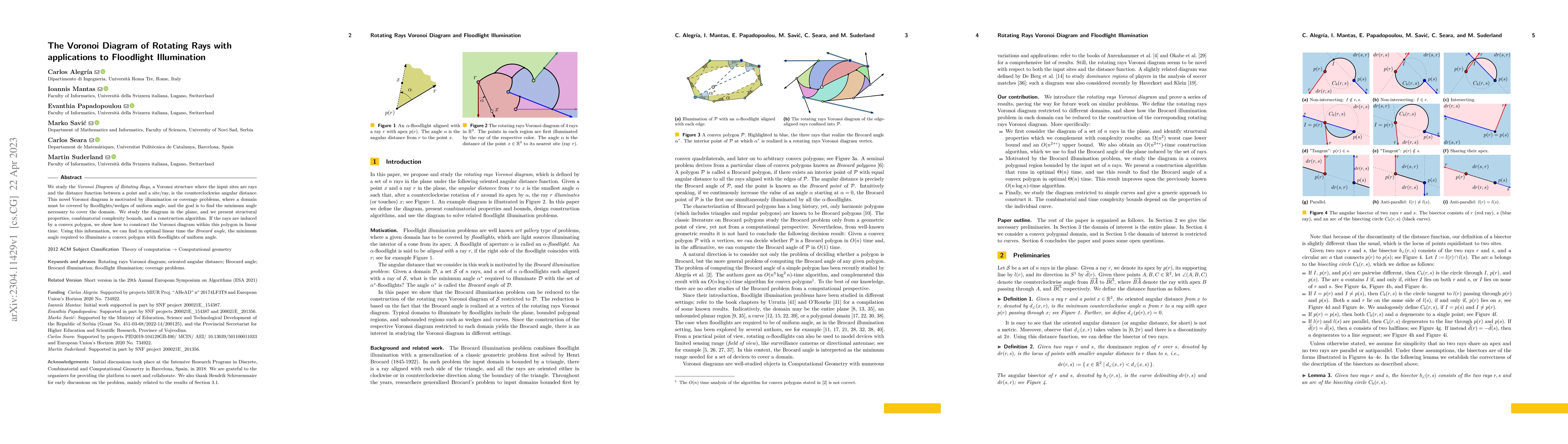 Thumbnail for The Voronoi Diagram of Rotating Rays with applications to Floodlight
  Illumination