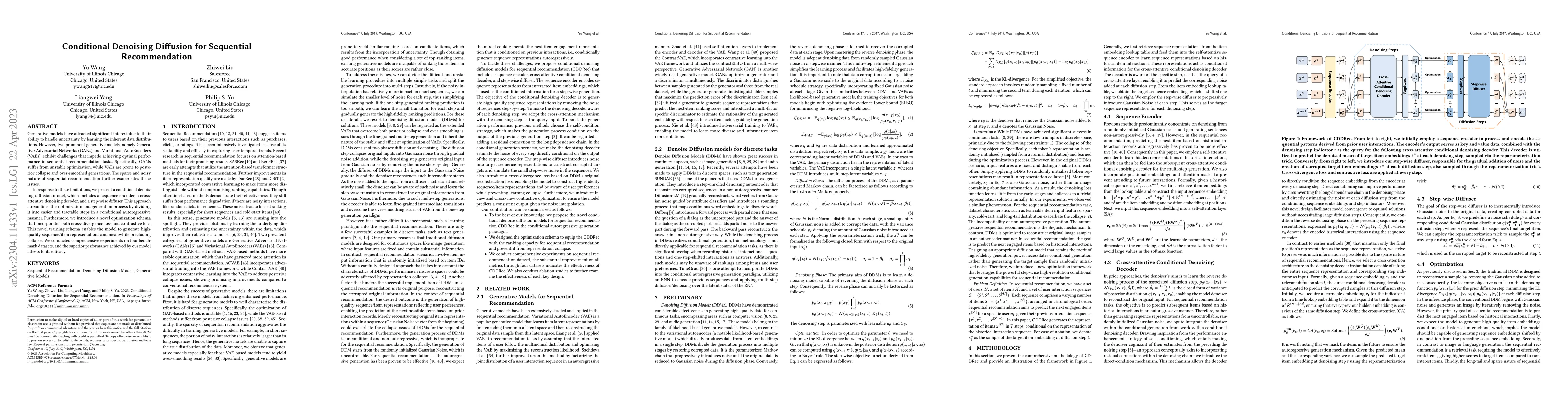 Thumbnail for Conditional Denoising Diffusion for Sequential Recommendation