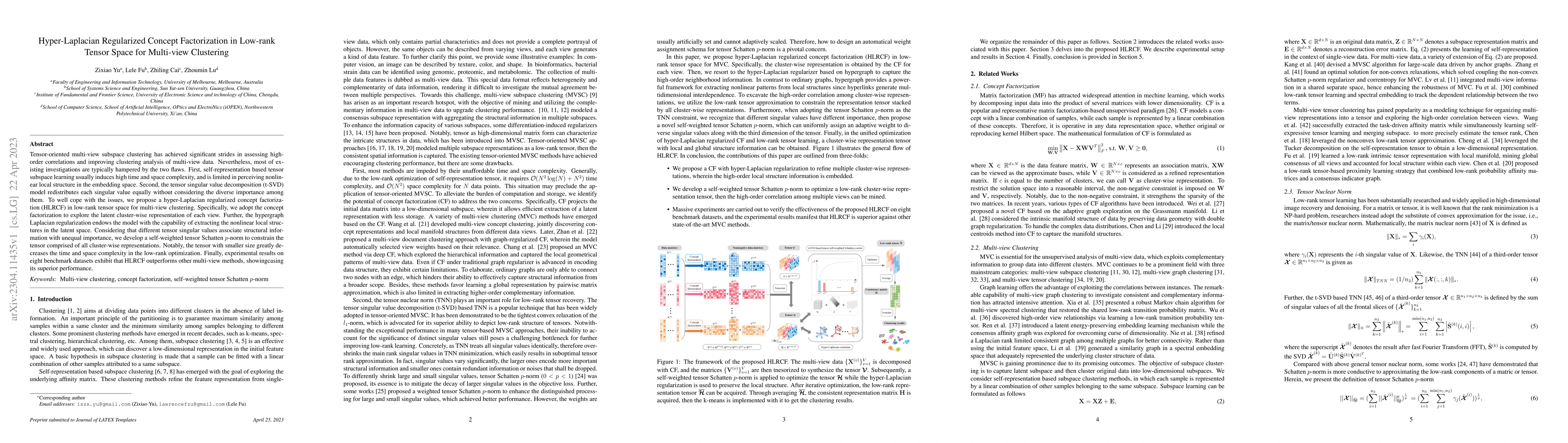 Thumbnail for Hyper-Laplacian Regularized Concept Factorization in Low-rank Tensor
  Space for Multi-view Clustering