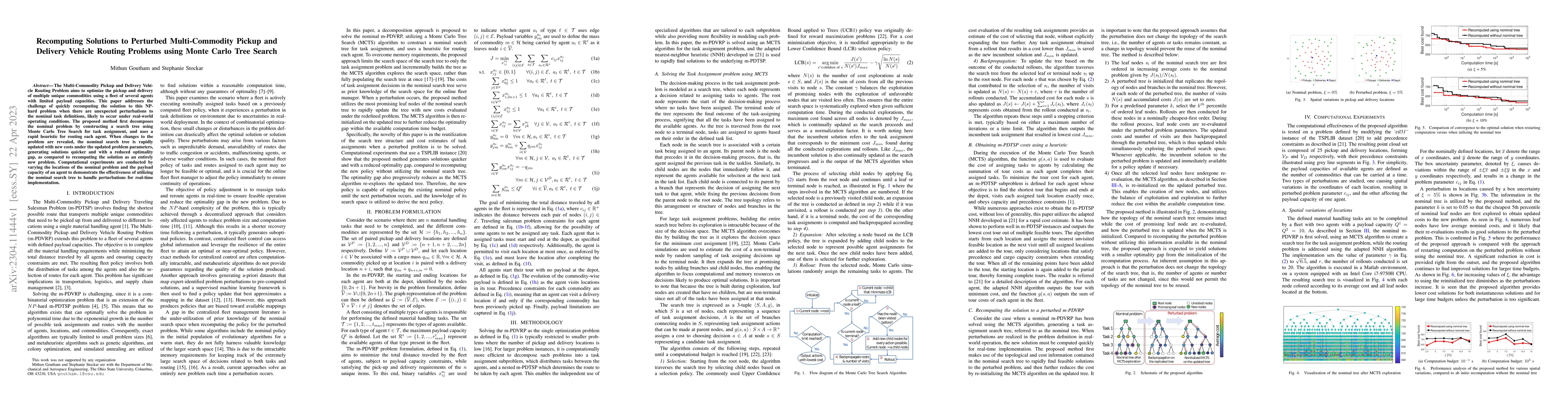 Thumbnail for Recomputing Solutions to Perturbed Multi-Commodity Pickup and Delivery
  Vehicle Routing Problems using Monte Carlo Tree Search