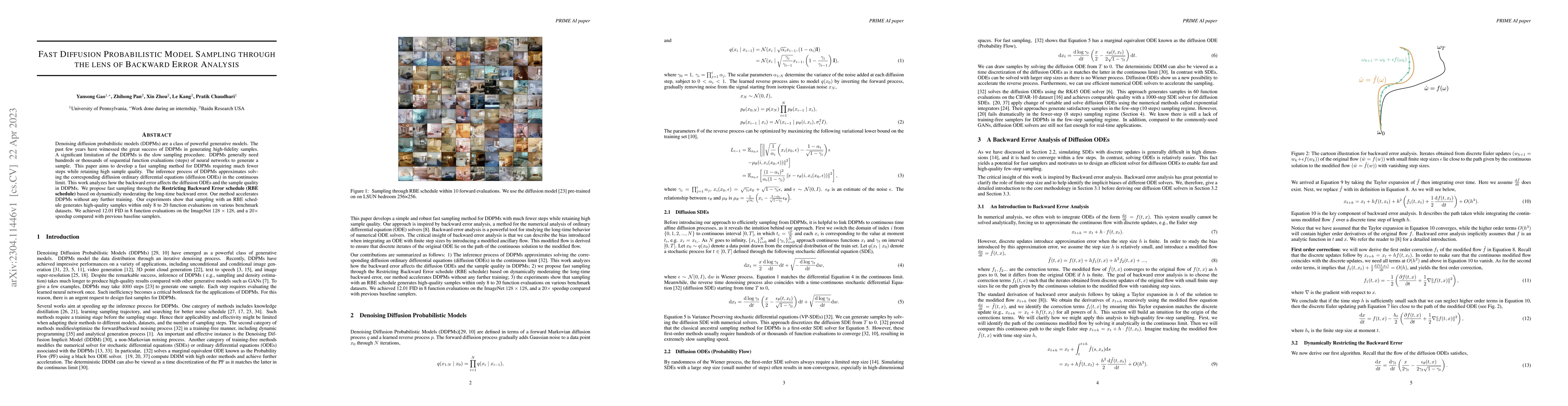 Thumbnail for Fast Diffusion Probabilistic Model Sampling through the lens of Backward
  Error Analysis