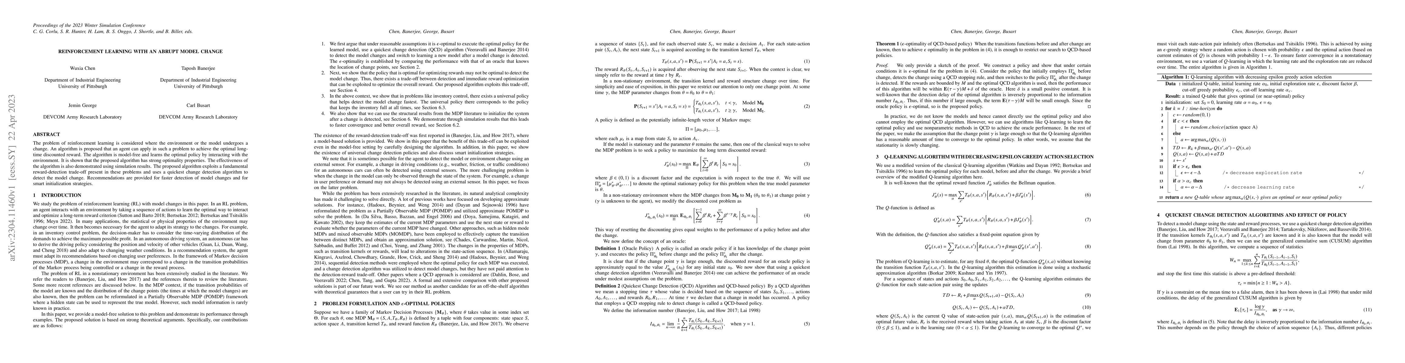 Thumbnail for Reinforcement Learning with an Abrupt Model Change