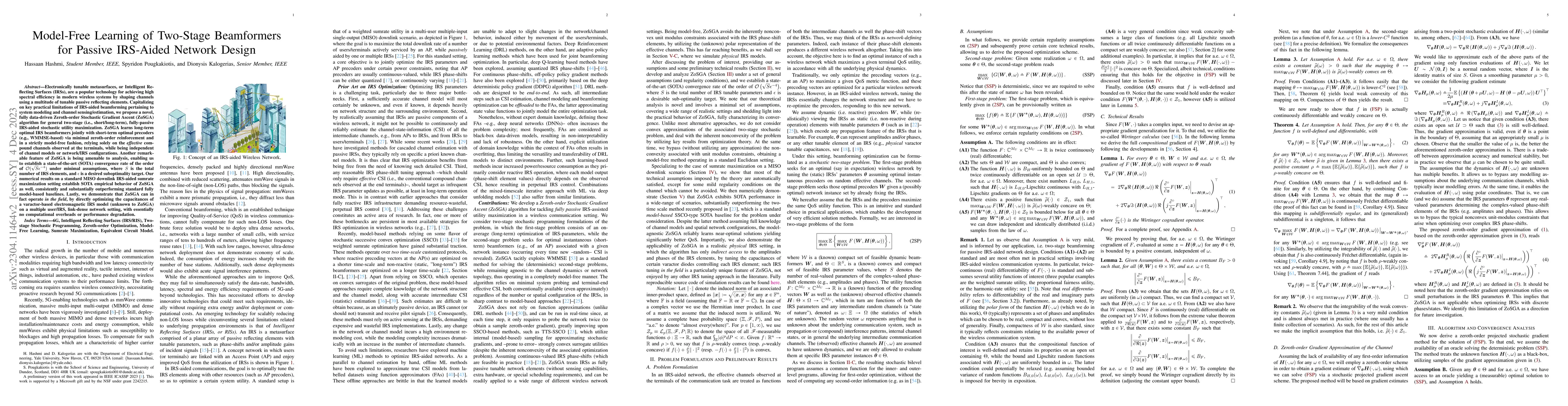 Thumbnail for Model-Free Learning of Two-Stage Beamformers for Passive IRS-Aided
  Network Design
