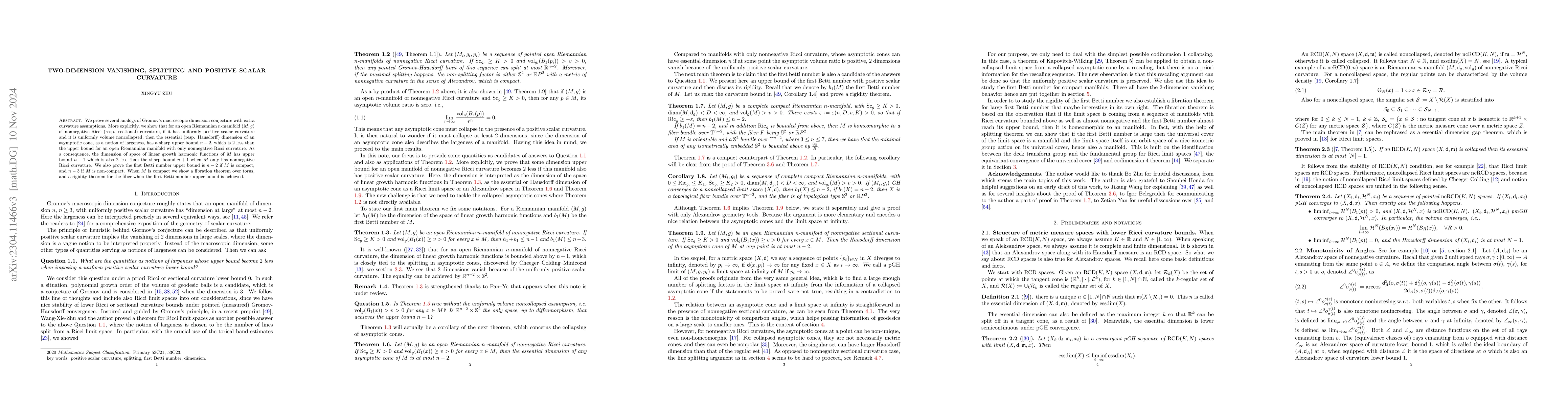 Thumbnail for Two-dimension vanishing, splitting and positive scalar curvature