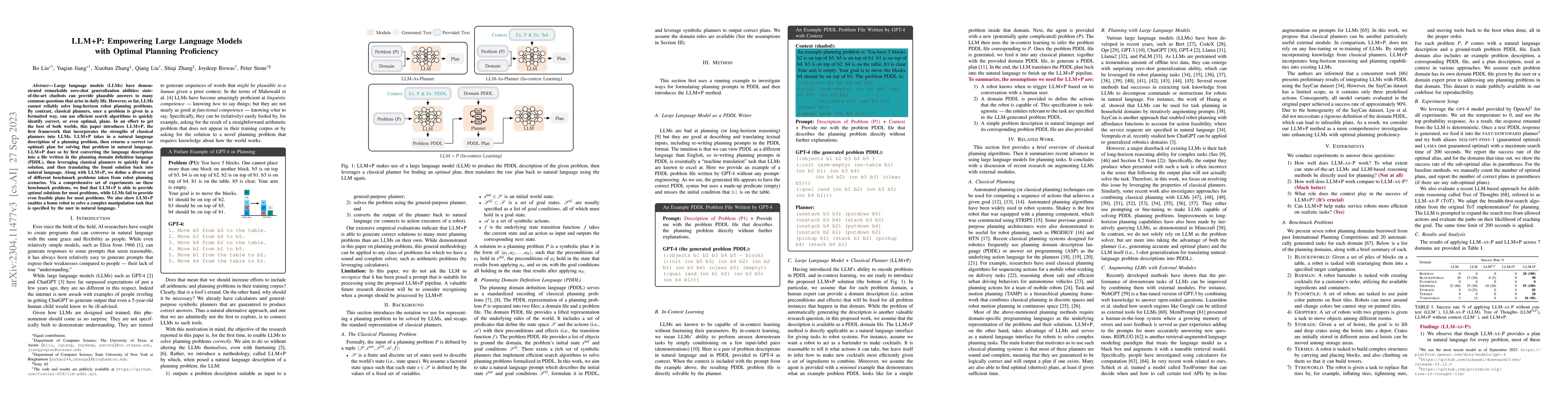 Thumbnail for LLM+P: Empowering Large Language Models with Optimal Planning
  Proficiency