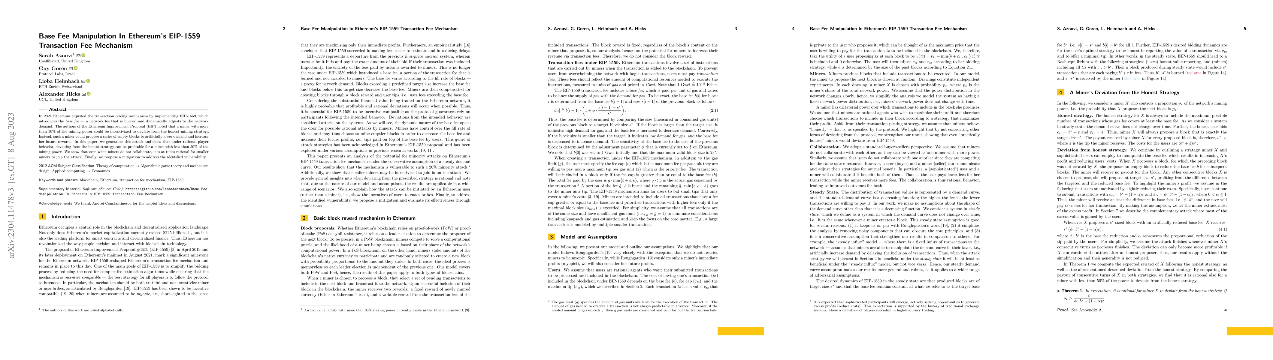 Thumbnail for Base Fee Manipulation In Ethereum's EIP-1559 Transaction Fee Mechanism