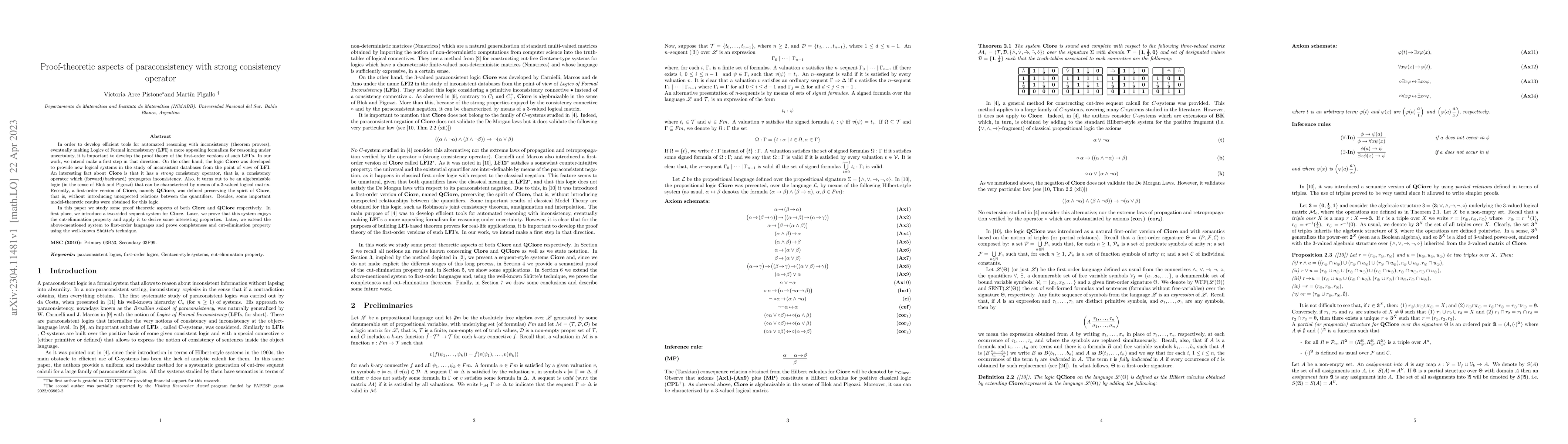 Thumbnail for Proof-theoretic aspects of paraconsistency with strong consistency
  operator