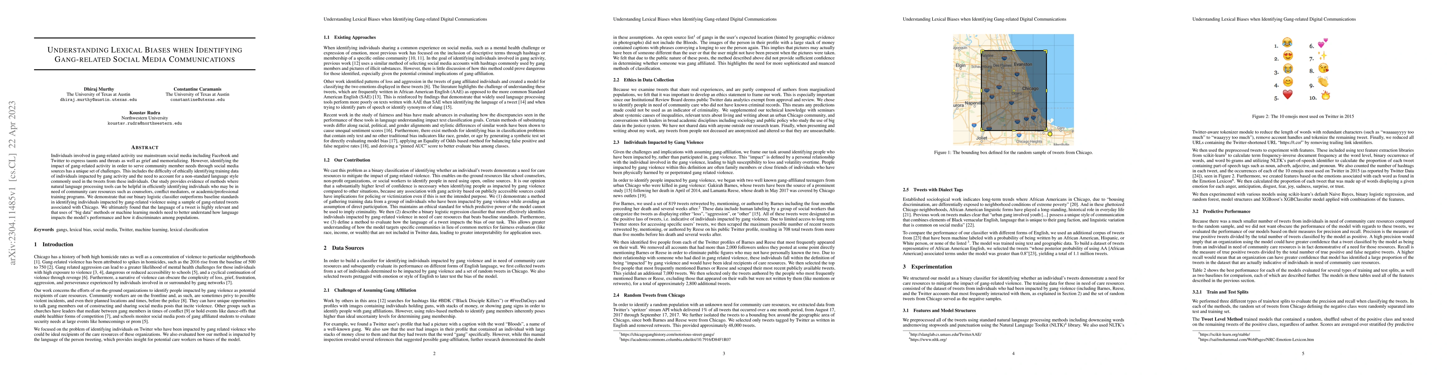 Thumbnail for Understanding Lexical Biases when Identifying Gang-related Social Media
  Communications
