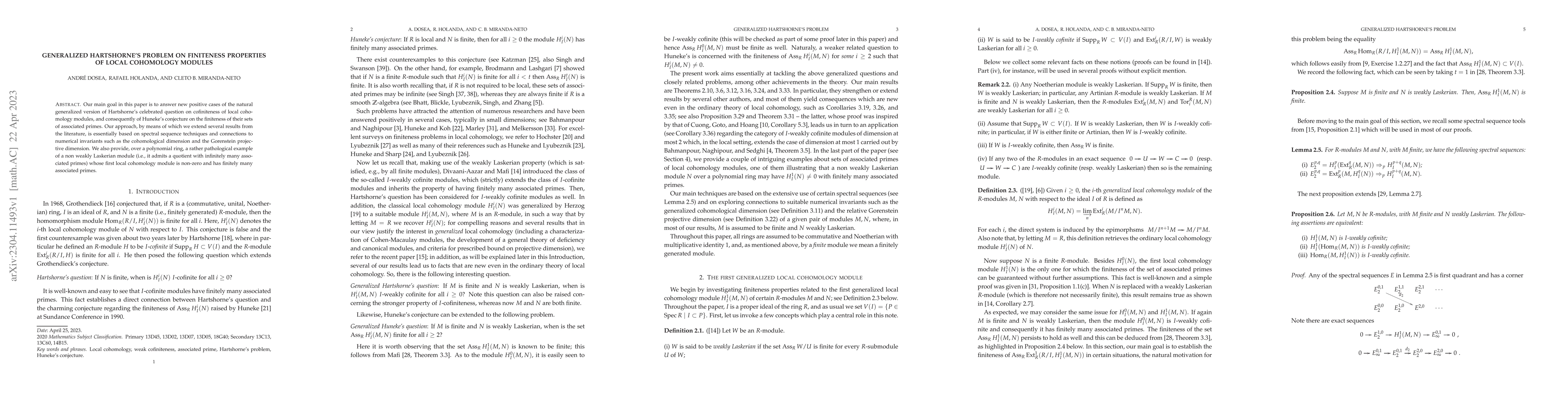 Thumbnail for Generalized Hartshorne's problem on finiteness properties of local
  cohomology modules