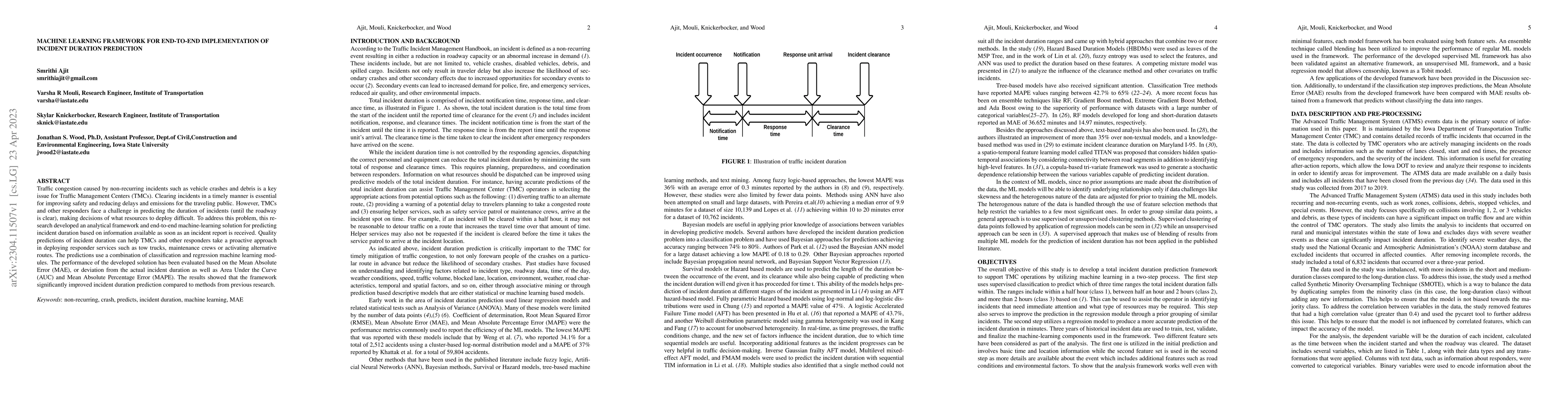 Thumbnail for Machine learning framework for end-to-end implementation of Incident
  duration prediction