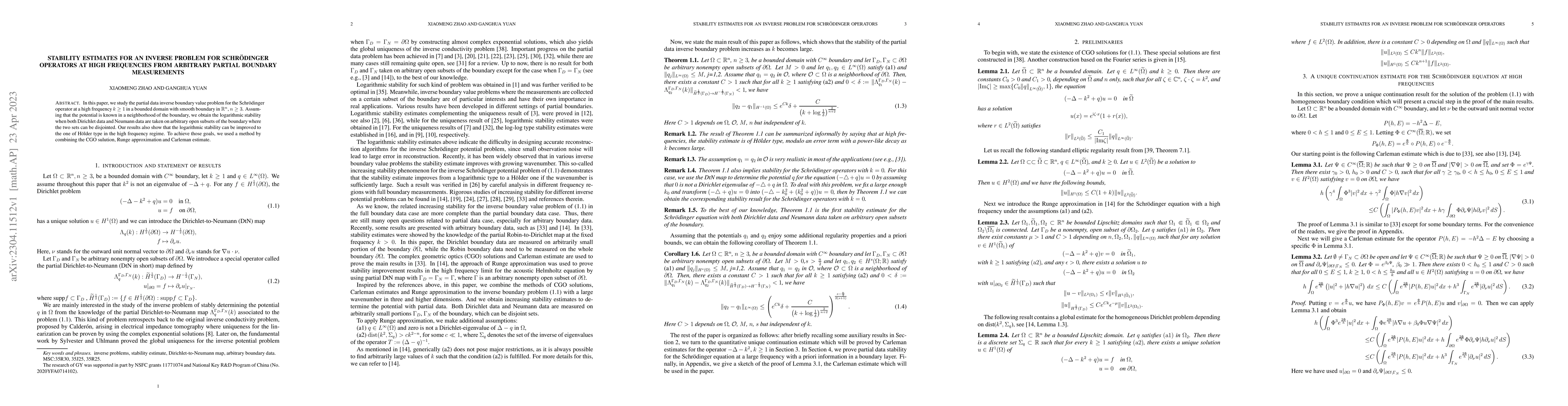 Thumbnail for Stability estimates for an inverse problem for schrodinger operators at
  high frequencies from arbitrary partial boundary measurements