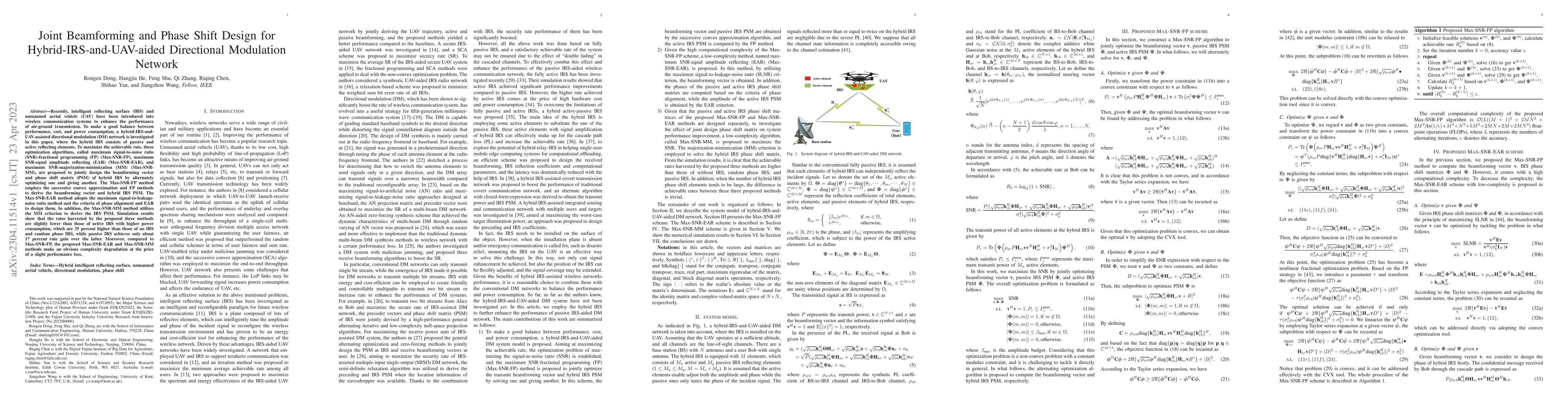Thumbnail for Joint Beamforming and Phase Shift Design for Hybrid-IRS-and-UAV-aided
  Directional Modulation Network