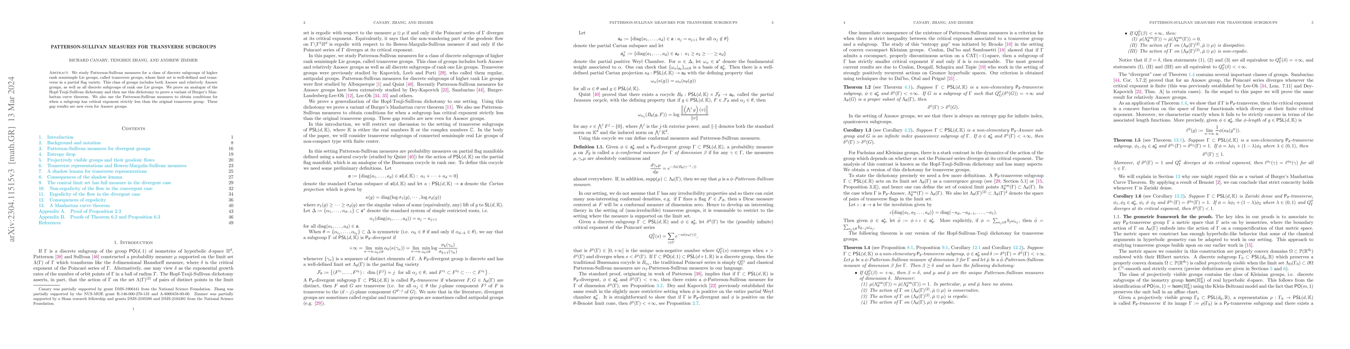 Thumbnail for Patterson-Sullivan measures for transverse subgroups