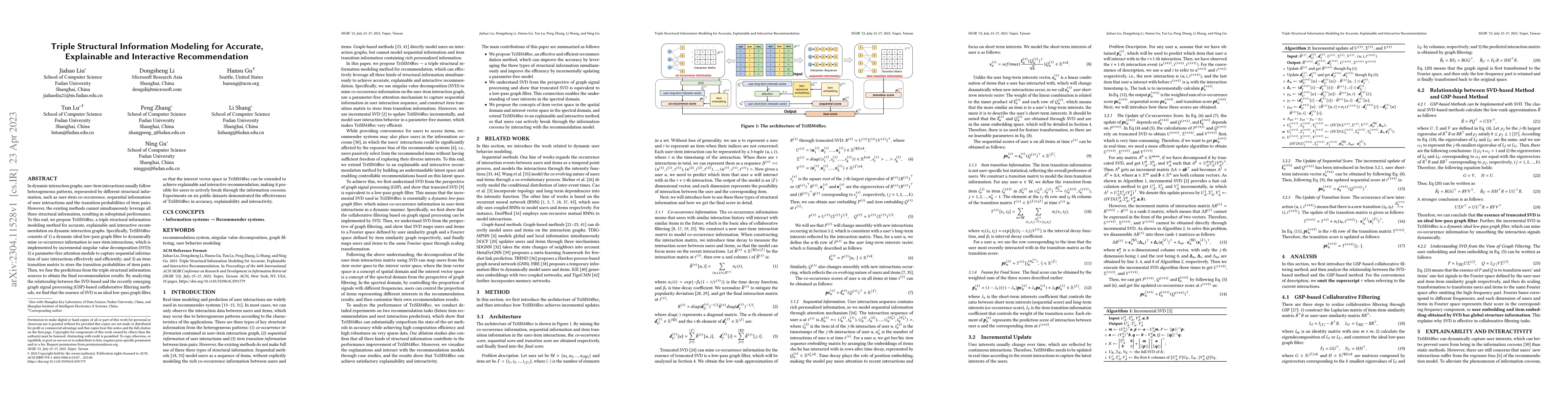 Thumbnail for Triple Structural Information Modelling for Accurate, Explainable and
  Interactive Recommendation