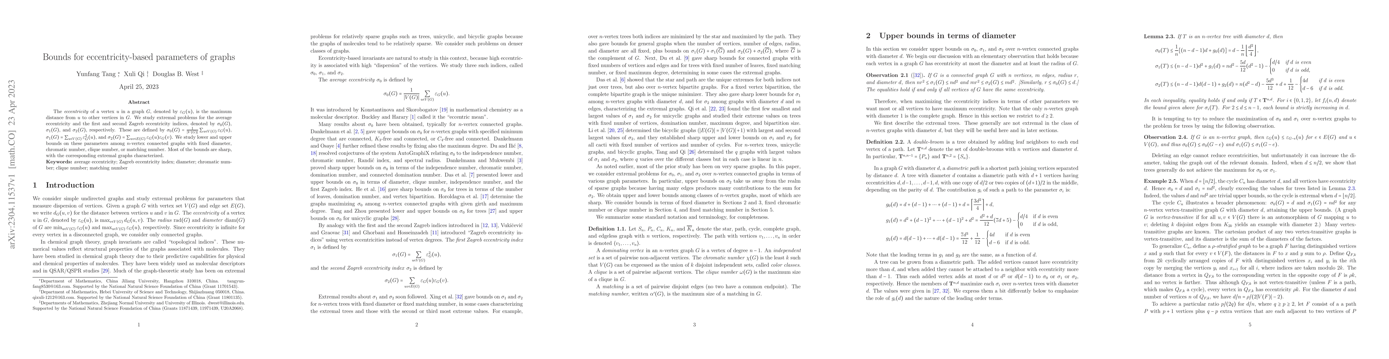 Thumbnail for Bounds for eccentricity-based parameters of graphs