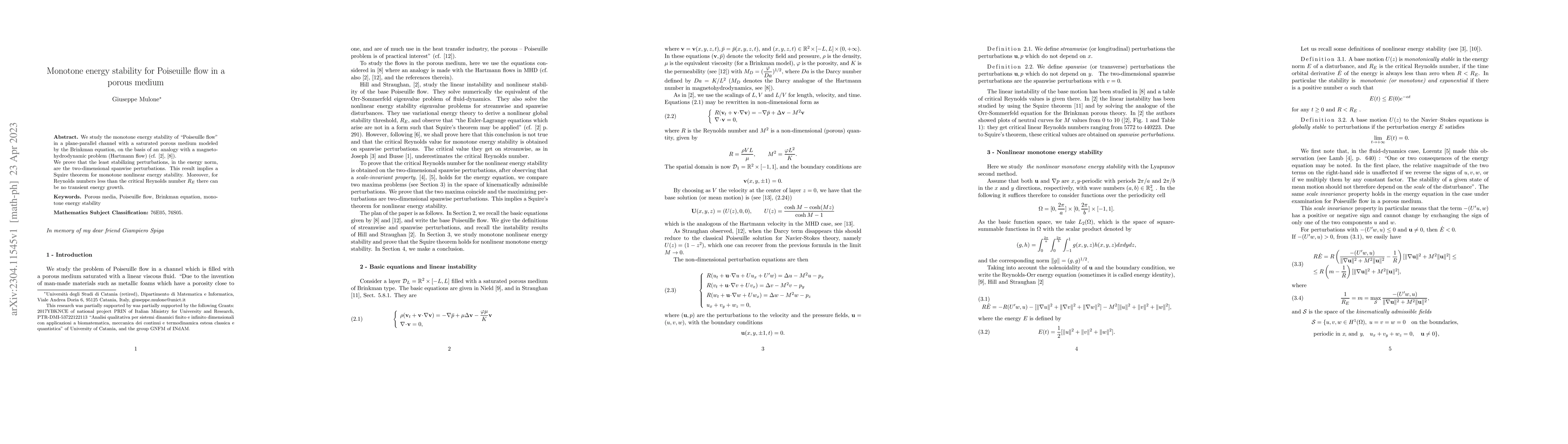 Thumbnail for Monotone energy stability for Poiseuille flow in a porous medium