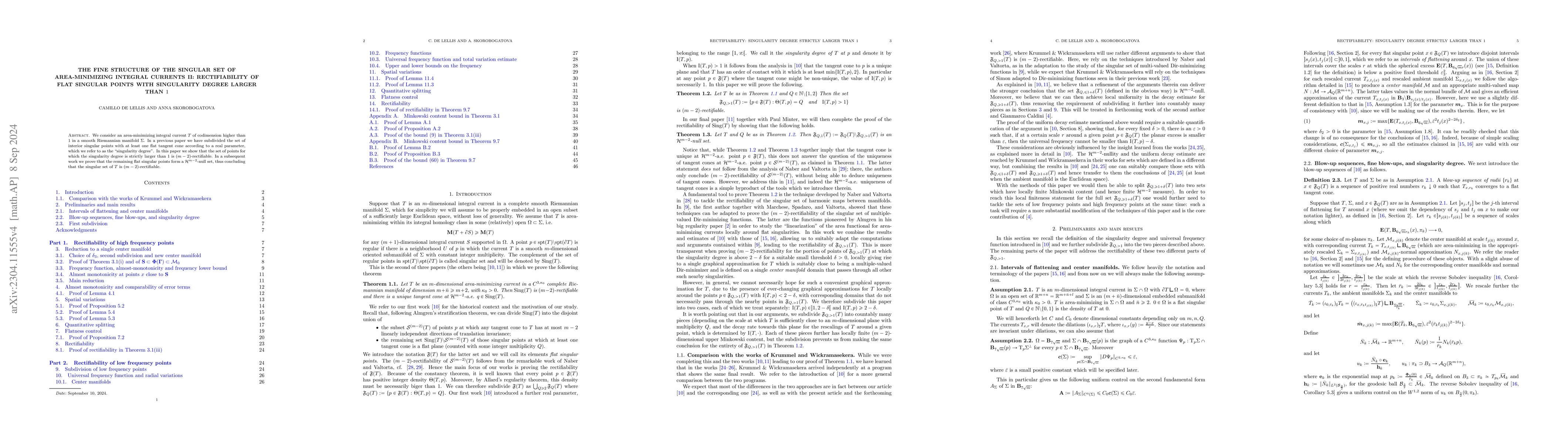 Thumbnail for The fine structure of the singular set of area-minimizing integral
  currents II: rectifiability of flat singular points with singularity degree
  larger than $1$