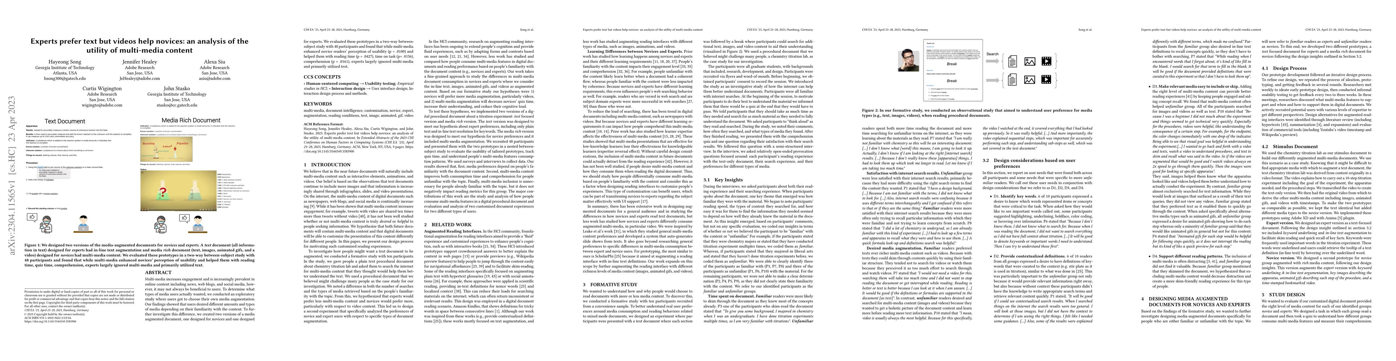 Thumbnail for Experts prefer text but videos help novices: an analysis of the utility
  of multi-media content