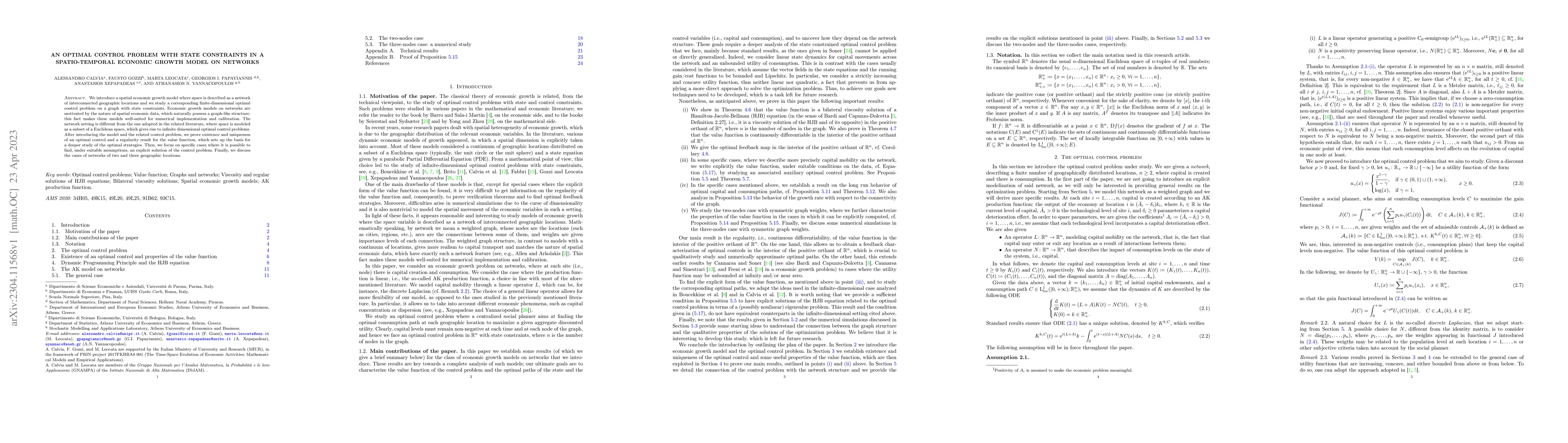 Thumbnail for An optimal control problem with state constraints in a spatio-temporal
  economic growth model on networks